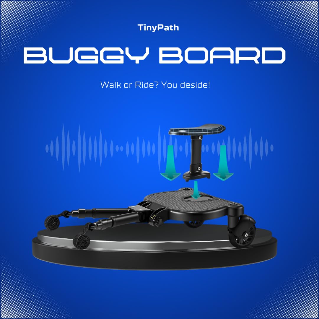 TinyPath Kinder Buggy Board - Universelles Trittbrett 14cm Sitz für alle Kinderwagen & Reisebuggys | Geschenkidee | Sicher, stabil & rutschfest | Einfache Montage | Kinderwagen-Zubehör