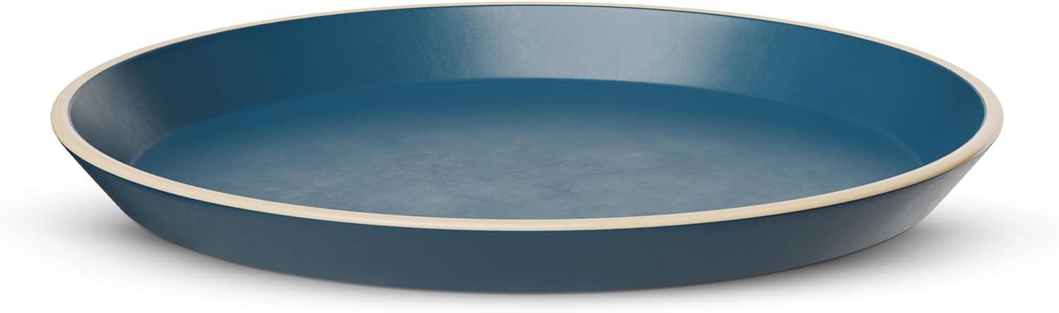 KooK Dinner Plates, Ceramic Round Kitchen Dinnerware Set, Dishwasher & Microwave Safe, Stoneware, High Edge, 7.5 Inch, Set of 6, Navy