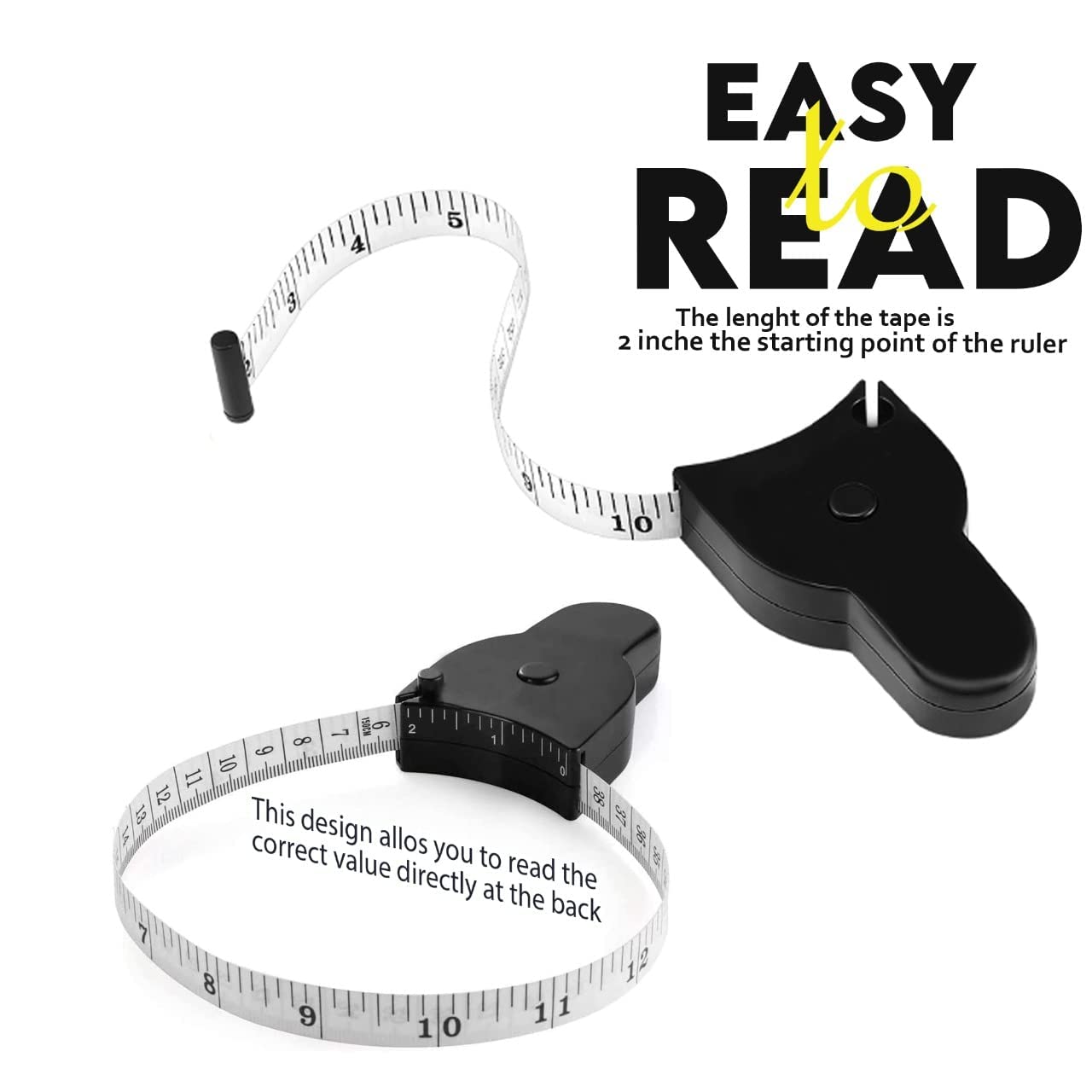 Dual-Unit Retractable Body Measuring Tape Set | Precision Inch/CM Tape with Lock Pin & Push-Button Return | Compact Tailor & Fitness Measurement Tools | 2-Pack (Yellow/White)