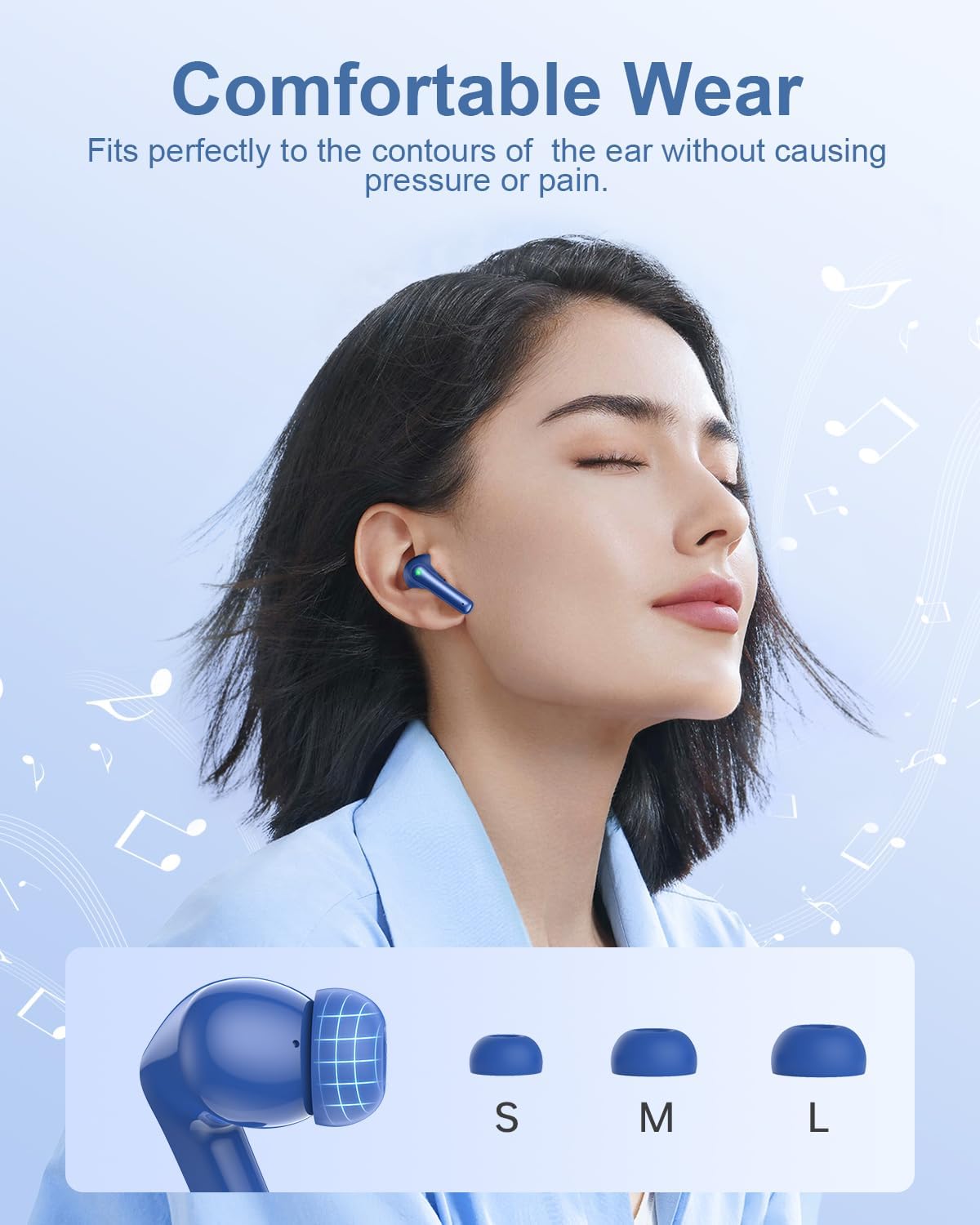 Wireless Earbuds, Bluetooth Ear Buds Headphones, 40H Long Playtime, Stereo Deep Bass, LED Power Display, IP7, Lightweight in Ear Earphone with Mic for iPhone Android Phone