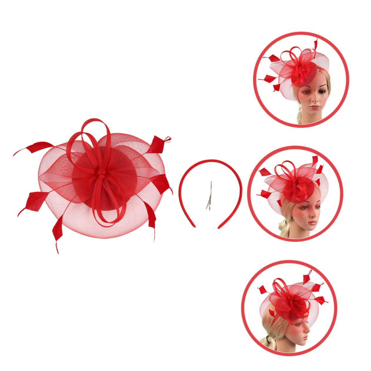 FRCOLOR 4pezzi Fascinator Hat Rete con Fiore di Piume per Cerimonie e Matrimoni Cappello da Tea Party Elegante e Romantico per Donne Accessorio per Eventi e Cosplay