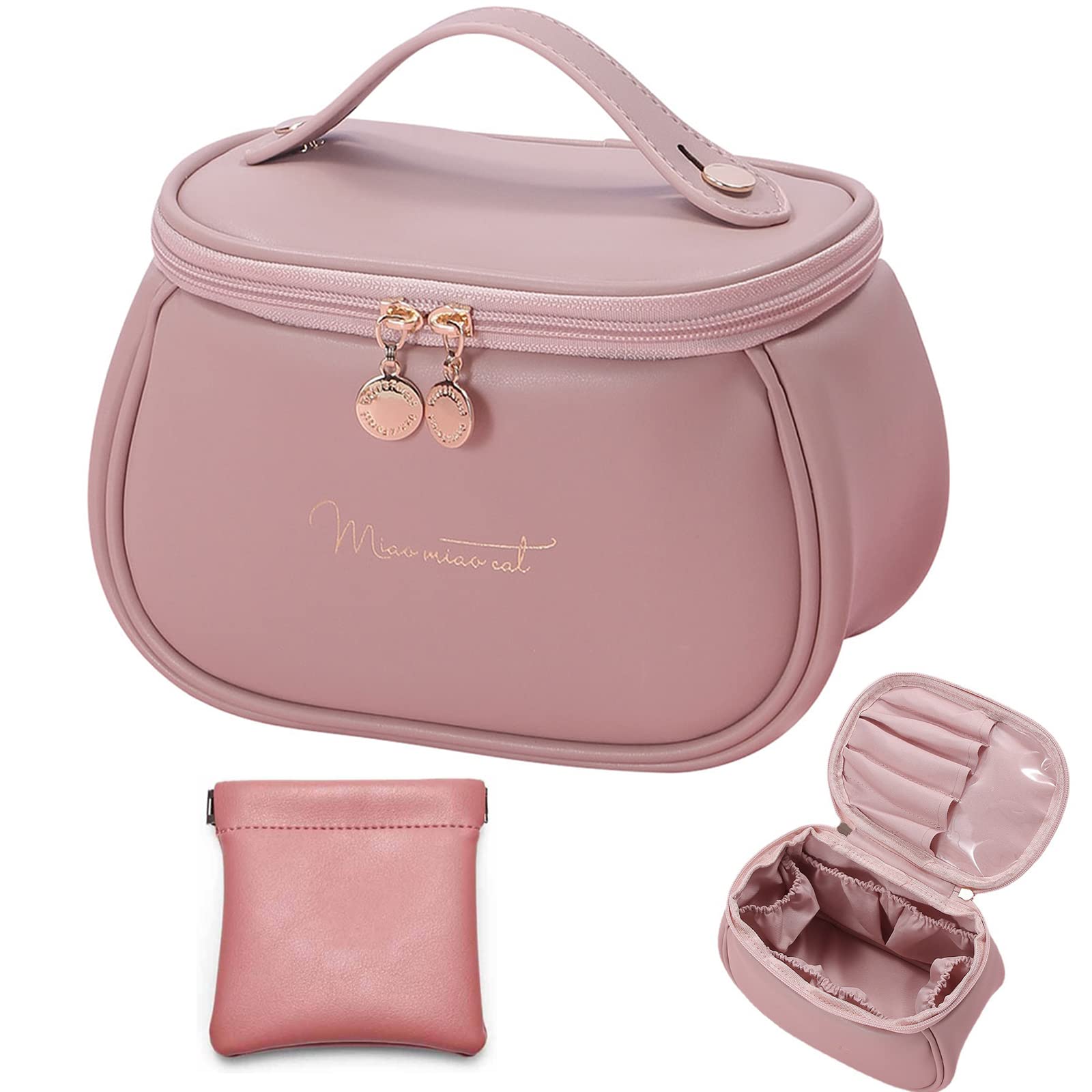 Ebuy-uae Makeup Bag,Portable Travel Cosmetic Bag,Large Capacity Travel Toiletry Bag,Leather Make up Bags for Women,Makeup Organizer with Small Pocket Cosmetic Bag (pink)