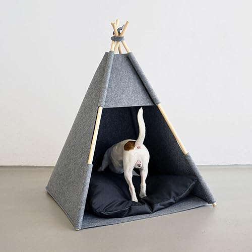 Miniatura 6 de HEEPDD Tienda de campaña tipi para mascotas, cama tipi para perros, casa de cachorro, plegable, material de fieltro, cama para gatos y perros con