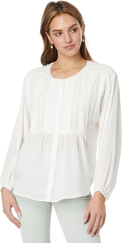 l'or ロル Pin tuck Blouse Lucky Brand Women's Textured Pin Tuck Blouse, Whisper White