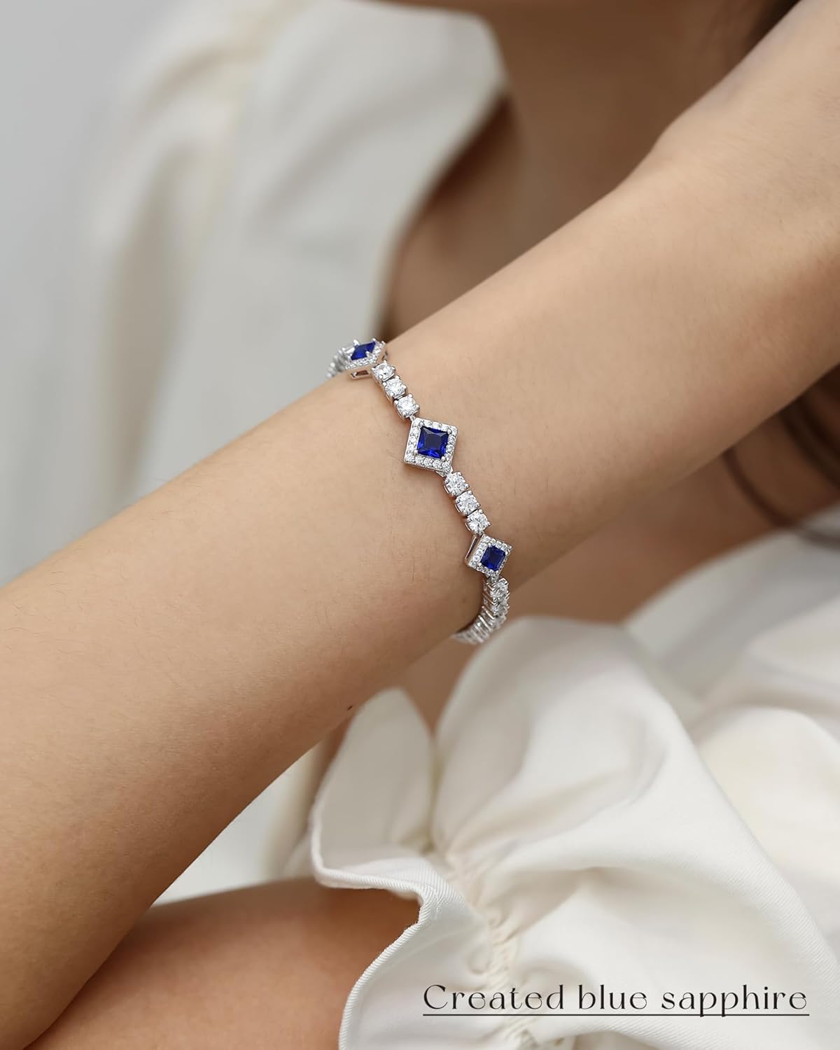 FANCIME Birthstone Bracelets 4mm Sterling Silver Tennis Bracelets Square Gemstone Birthday Mother's Day Jewelry Gifts for Women 7.2"