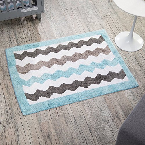 My Baby Sam Chevron Rug, Aqua/Gray