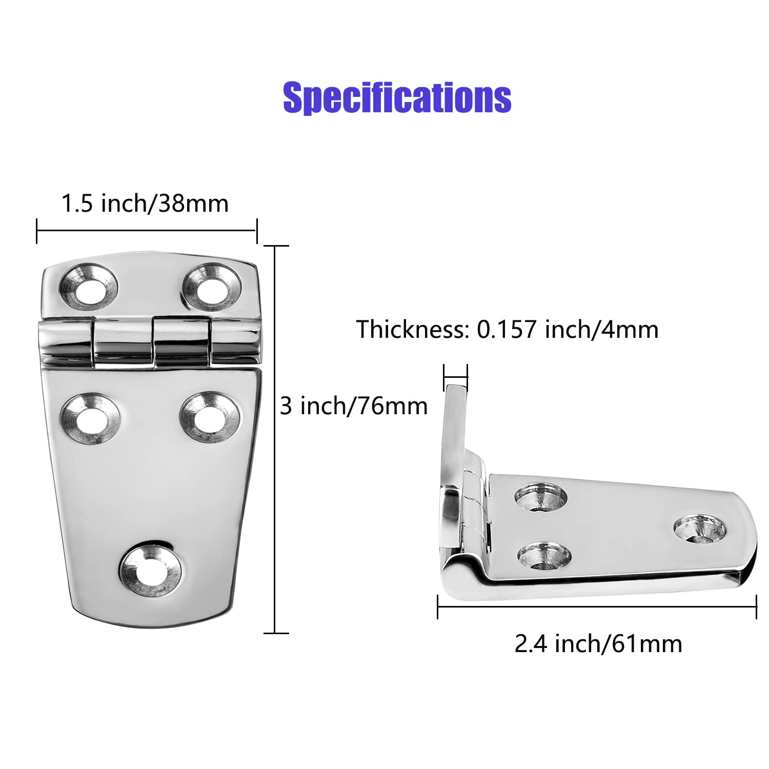 Cerniere per portello marittimo in acciaio inox, 76 x 38 mm, 5 fori, nessun rumore, resistente, in acciaio inox 316, con viti (6 pezzi)