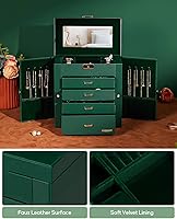 Vista 33 de Homde Regalos de Navidad de cuero sintético, enorme joyero, organizador de reloj con espejo, collar, anillo y aretes, estuche de regalo con Dorado