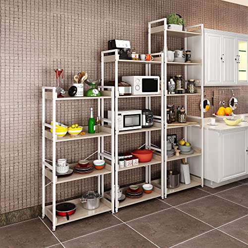 4Nm Open Shelf 6-Tier Industrial Bookshelf Storage Shelves Vintage Bookcase Standing Racks For Home Office Pantry Closet Kitchen Laundry - Natural And White #TOP2