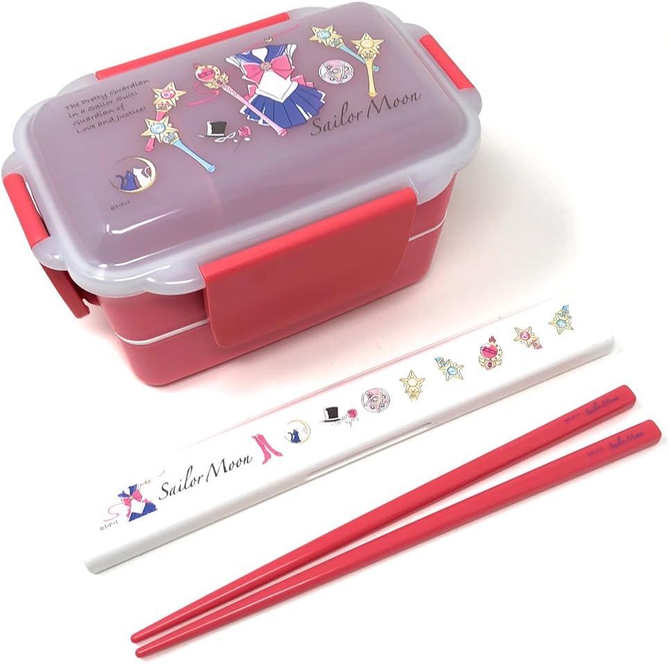 Sailor Moon Kawaii Bento Lunch Box 2 Tiers - with Sailor Moon Chopsticks Set - Microwave-safe - Dishwasher-safe (Chopsticks)