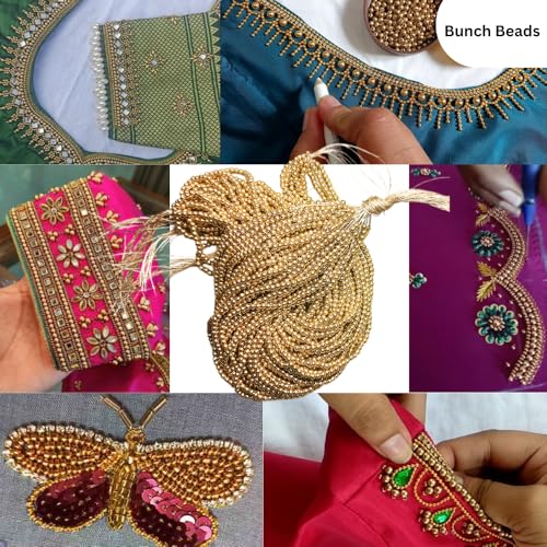 Image of (3mm, Pack of 2 Bunch) Aari Gold Bunch Beads for Embroidery Work, Jewellery Making, Arts and Crafts Kids DIY Making (2, 3mm)
