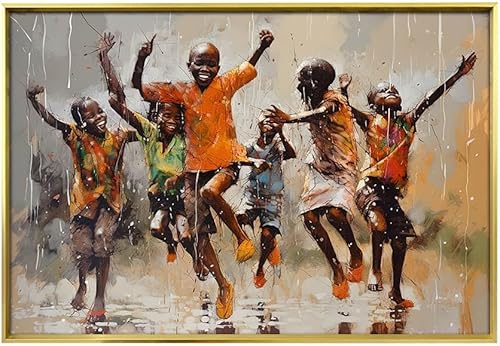 Turaranusy Póster de arte negro para niños africanos, lienzo afroamericano para pared, niños africanos bajo la lluvia, para sala de estar (16 x 24
