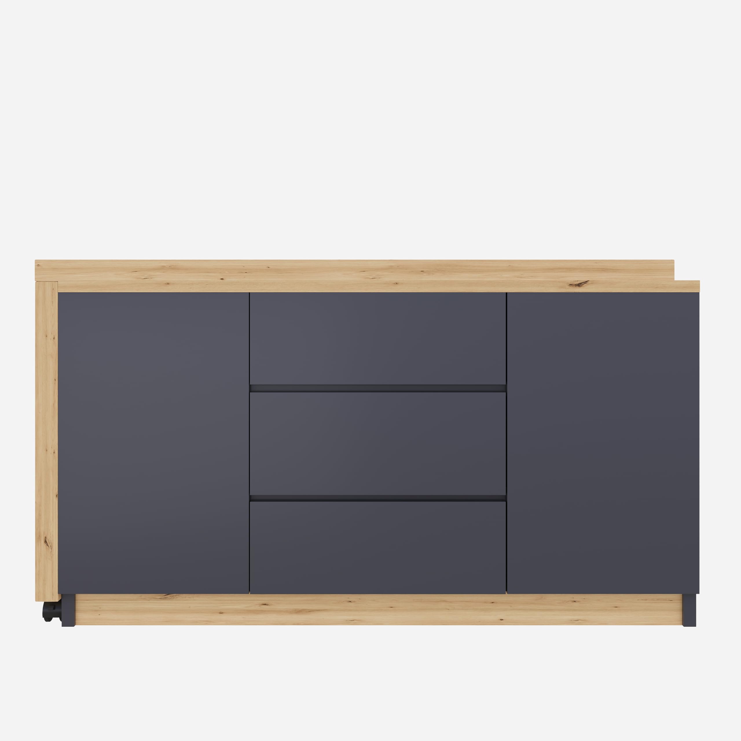Scrivania con ruote bloccabili, design multifunzionale, 4 cm di spessore, piano girevole bloccabile, scrivania pieghevole, scrivania angolare, credenza (grigio + rovere)