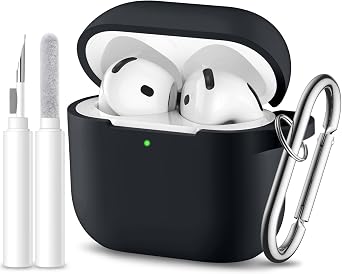 for Airpods 4th Generation Case Cover2024,Soft Silicone Full Protective Case for AirPods 4 Case with Keychain & Cleaner Kit,Compatible with Apple Airpods 4 for Women,MenBlack