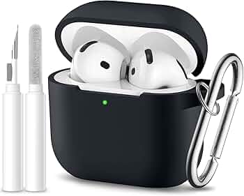 for Airpods 4th Generation Case Cover(2024),Soft Silicone Full Protective Case for AirPods 4 Case with Keychain & Cleaner Kit,Compatible with Apple Airpods 4 for Women,Men（Black）