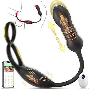 Thrusting Prostate Massager Anal Sex Toy with Vibrating Cock Ring Taint Testicle Stimulator Remote Control APP Anal Butt