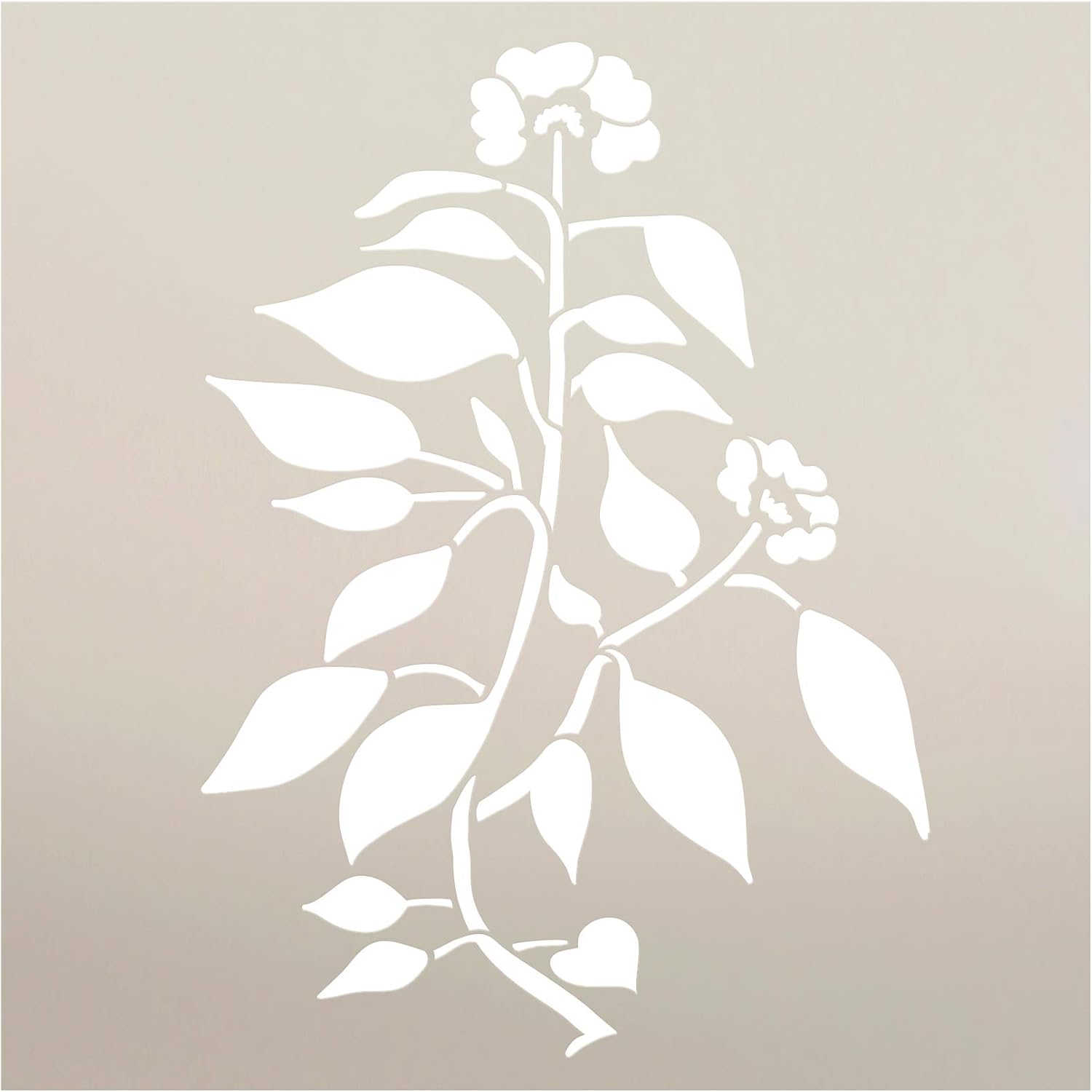Flower Sprig with Leaves Stencil by StudioR12 | DIY Plant Outdoor Home Decor | Simple Rustic Nature Garden Gift | Craft Farmhouse Laurel Vine | Reusable Mylar Template | Paint Wood Sign (18 x 18)