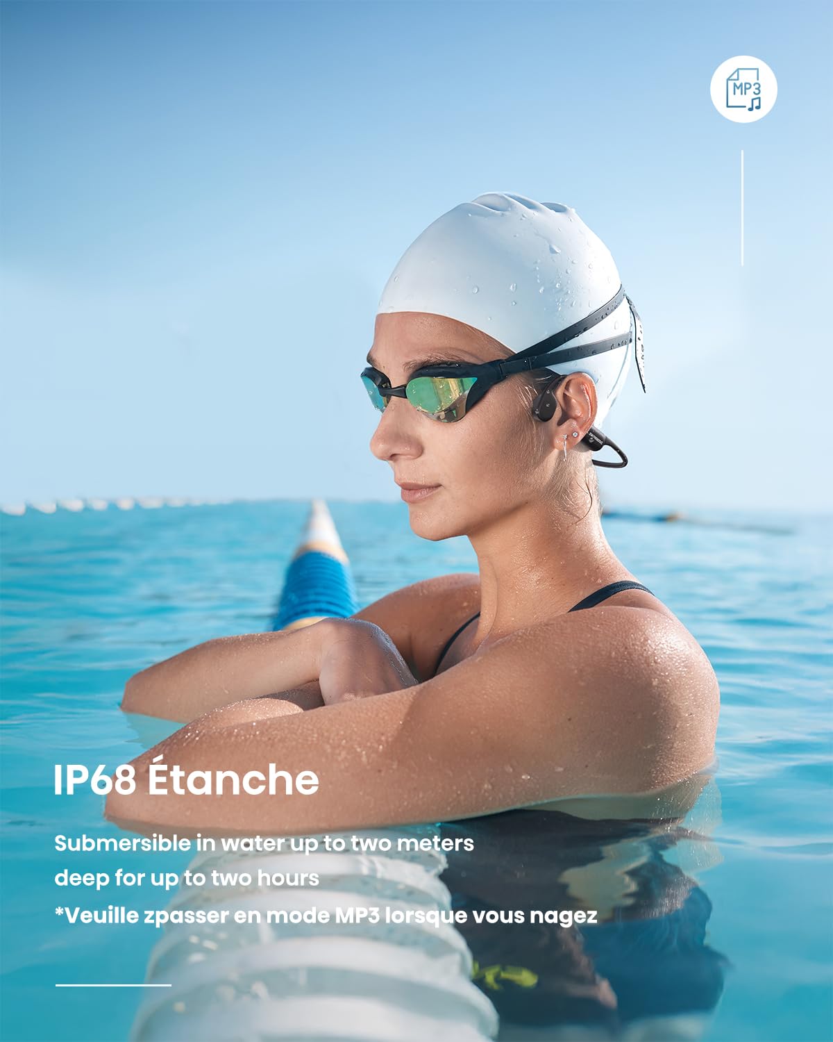 Guudsoud Écouteurs à Conduction osseuse, certifiés IP68, étanches et adaptés au Sport, au Cyclisme, à la Natation et à la Course à Pied | Casque Conduction Osseuse Natation,Bluetooth 6.1 Écouteur sans Fil,mémoire 32 Go intégrée,Casque Sport pour la Natati