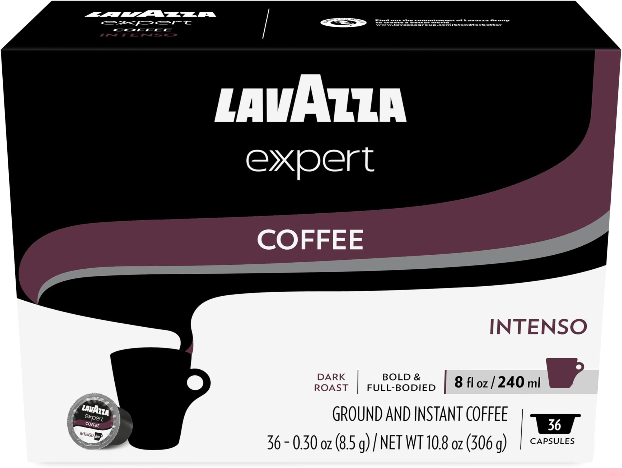 Expert Intenso Coffee Capsules, Dark Roast, Arabica and Robusta Blend, Compatible with Lavazza Classy Plus Machine (36 Capsules)