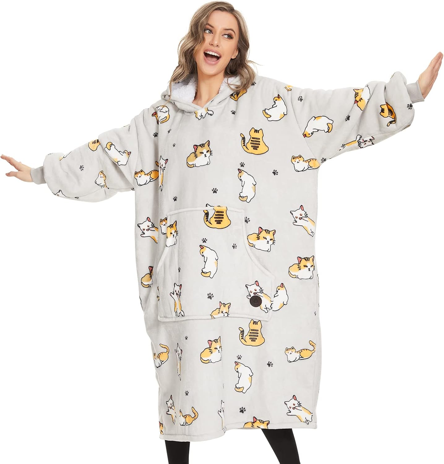 THREE POODLE Oversized Blanket Hoodie, Sherpa Fleece Wearable Blanket Sweatshirt for Adults Kids, Warm Soft Cozy Hooded Blanket Women Men Kids, One Size Fit All