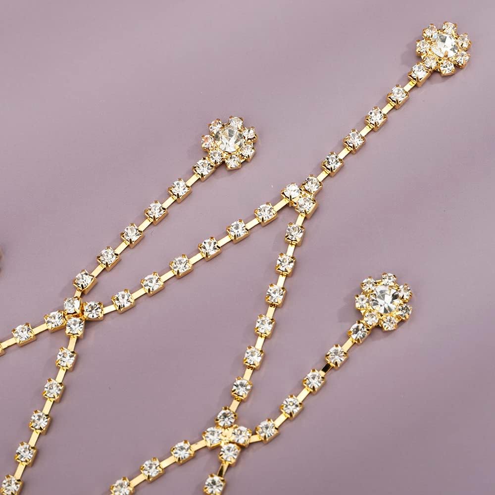 Xerling Rhinestones Sexy Shoulder Bra Body Chain Fringe Tassels Body Jewelry Wedding Arm Chain Summer Beach Bikini Shoulder Harness for Women Brides (Type D-Gold) - Image 5