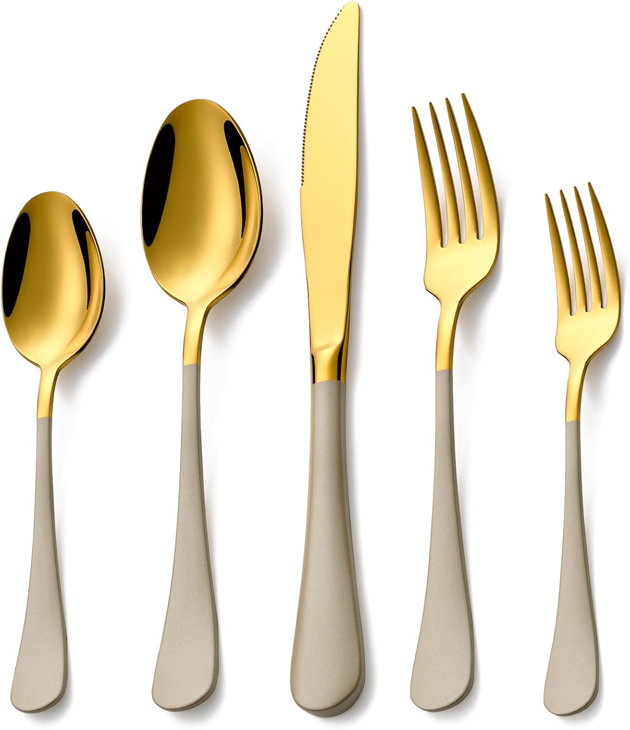 Lekoton 20-Piece Gold and Grey Flatware Set for 4 – Dishwasher Safe
