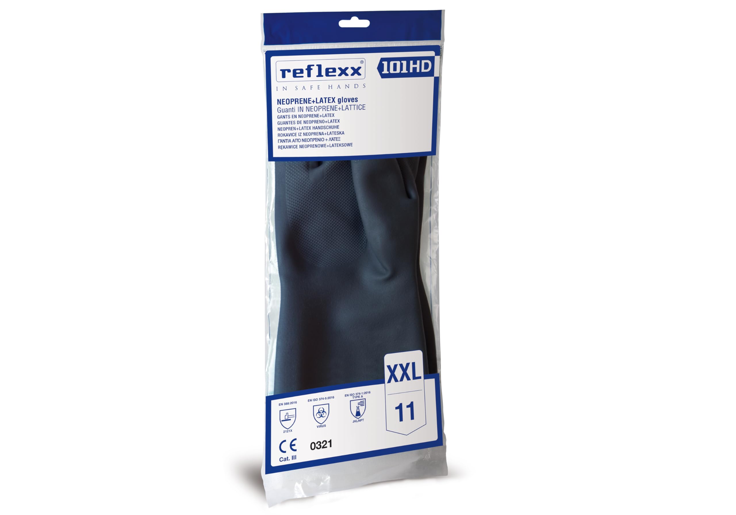 Reflexx R101/XXL Gants réutilisables en néoprène et latex Gr 68, 50 pièces, taille xXL, noir