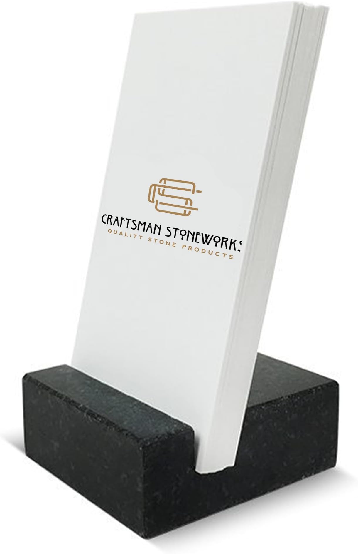 Vertical Business Card Holder for Desk - Black Granite Visiting Card Holder - Holds up to 20 Cards - Desktop Business Card Stand for Home & Office - Elegant & Luxurious Office Desk Accessories