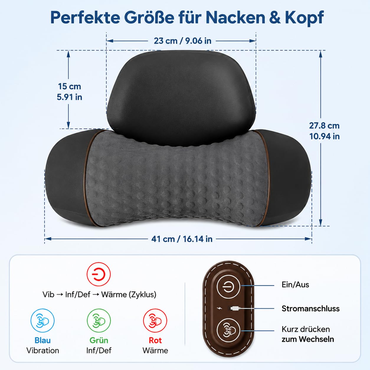 3-In-1 Massagegerät Elektrisch Nacken, Mit Heizung, Massage & Traktion, 39° Hws-Streckung, 42°C Tiefenwärme Und Gezielte Vibrationsmassage für Schmerzlinderung tiefes Gewebe