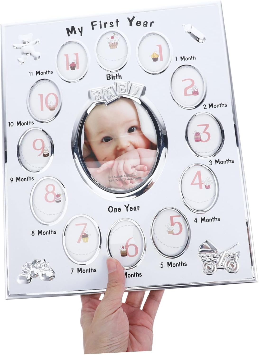 Baby 12 Months Photo Frame Holds 12 Pictures White Metal image 3