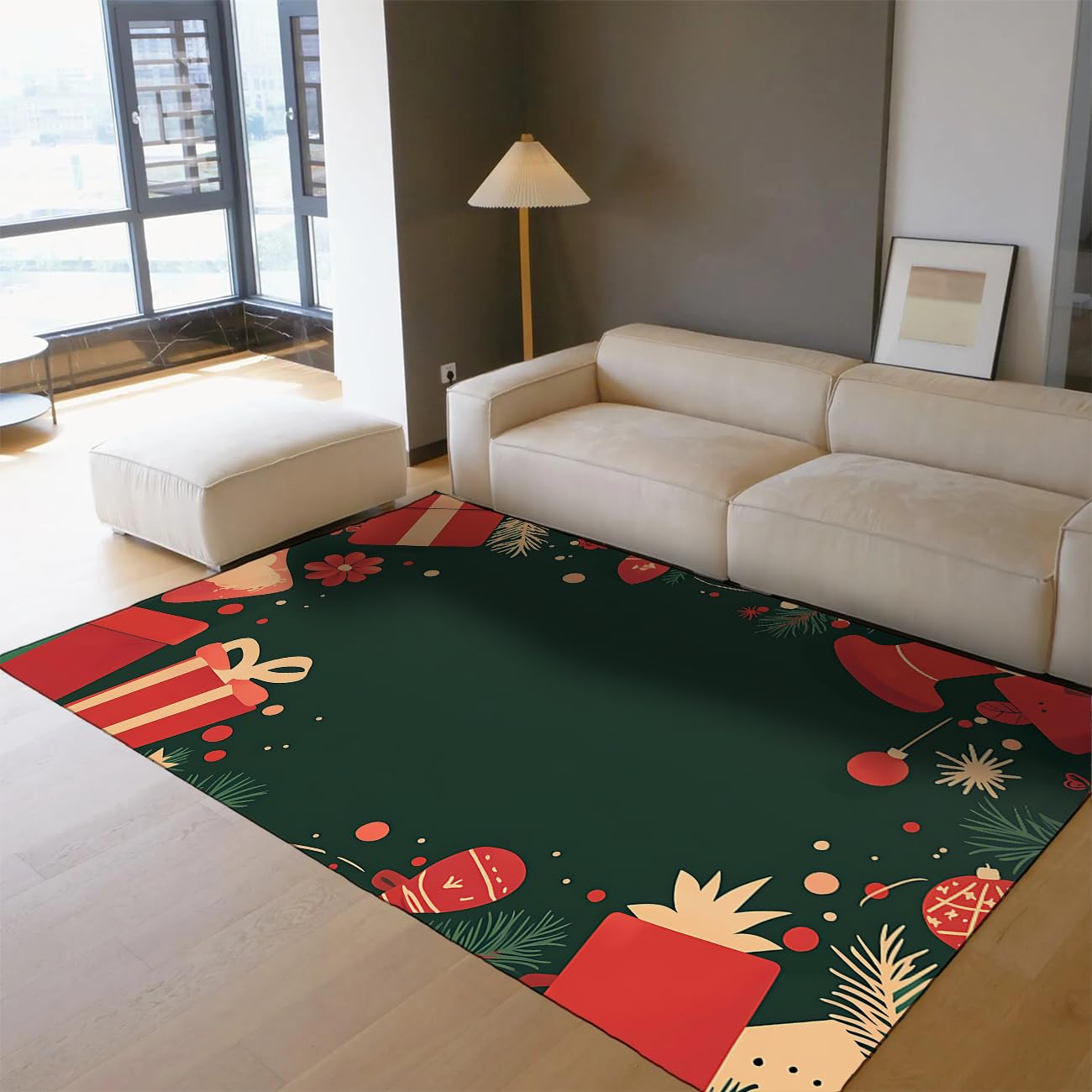 Tapis de Noël motif festif lavable résistant pour entrée et salon 120x150