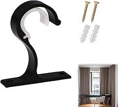 Halit Adjustable Curtain Rail Brackets, Aluminium, Black, Pole Mount, Curtain Brackets, 28mm Rod Diameter, Heavy Duty, Simple Design, Suitable for Bedrooms, Bathrooms, Offices