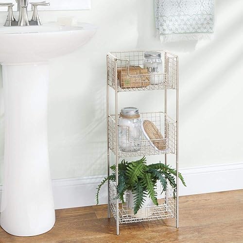Miniatura 2 de mDesign - Estantería vertical de 3 niveles para baño, organizador de almacenamiento de metal decorativo con 3 cestas para guardar y organizar