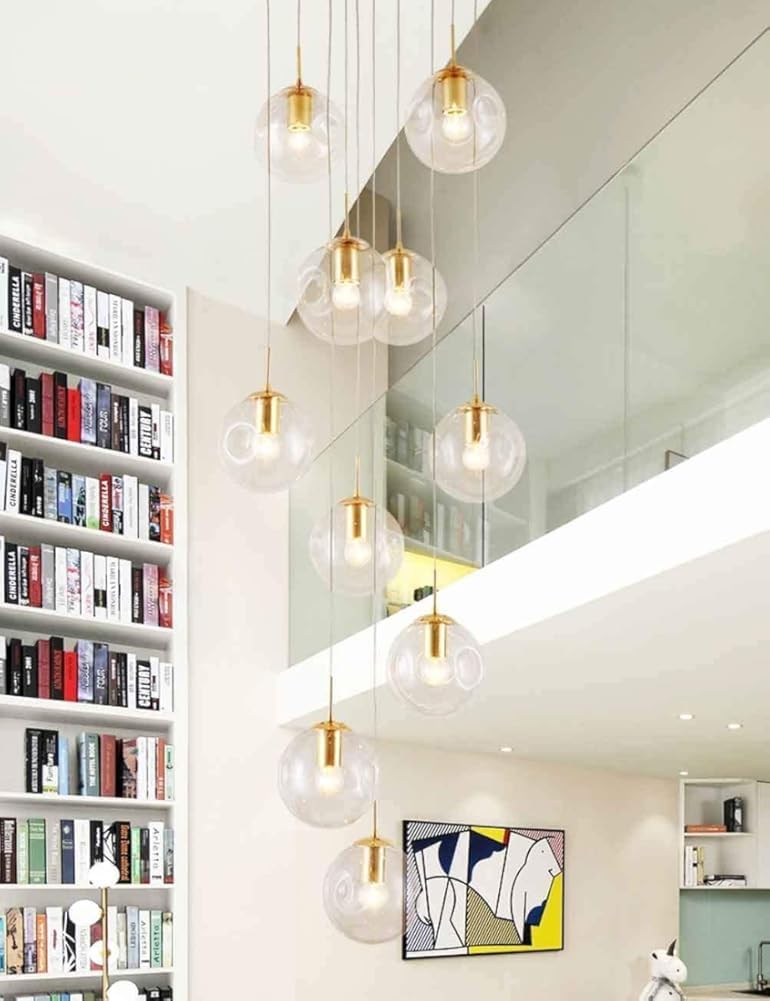 SXECAEPS Modern creative chandelier Modern Minimalist Staircase Long Multi Lights Creative Living Room Loft Duplex Hollow Hotel Villa Stairwell High Ceiling Pendant Light Decor R