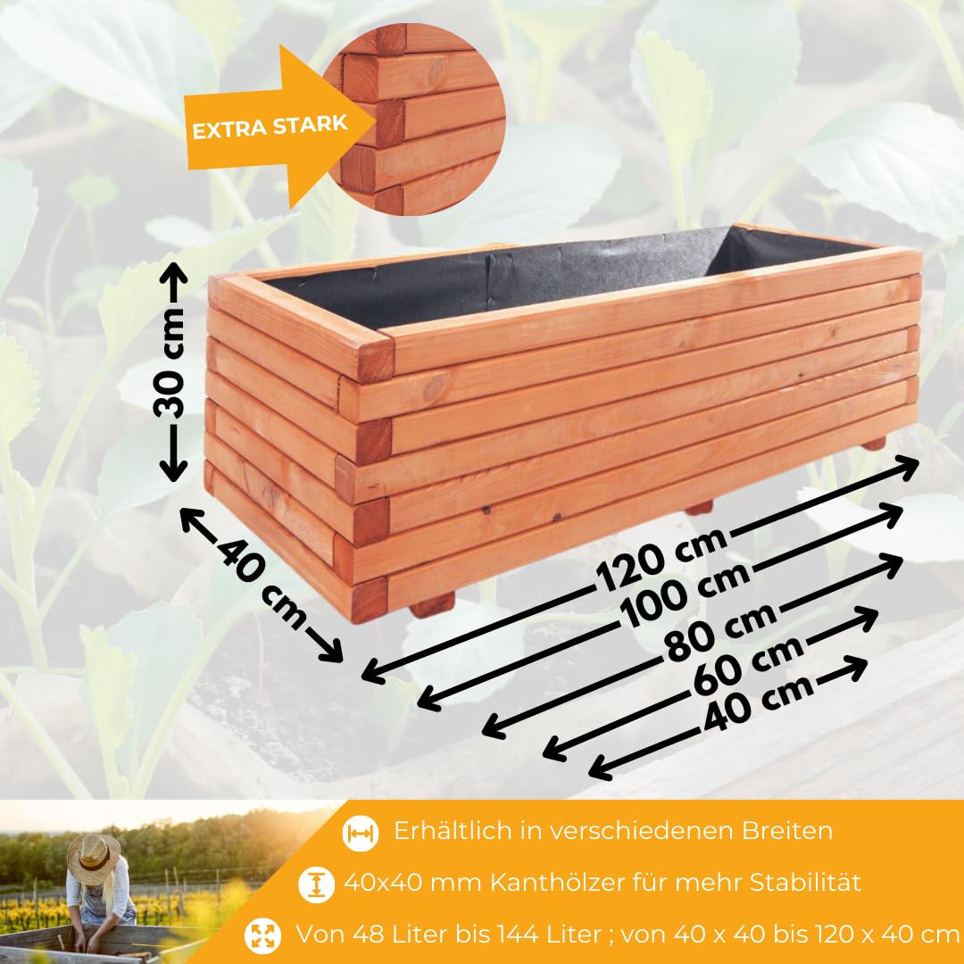 Mega Holz Pflanzkübel Pinie Lasiert 100x40 cm - Massiv & wetterfest - Fertig montierter Blumenkübel aus Kiefernholz - Rustikaler Blumentopf für Garten, Balkon & Terrasse, witterungsbeständig & robust