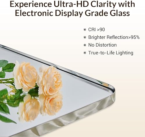 Miniatura 3 de ANDY STAR Espejo de baño cromado, 24 x 40 pulgadas, espejo rectangular de esquina redondeada de níquel pulido, espejo de tocador de baño con marco