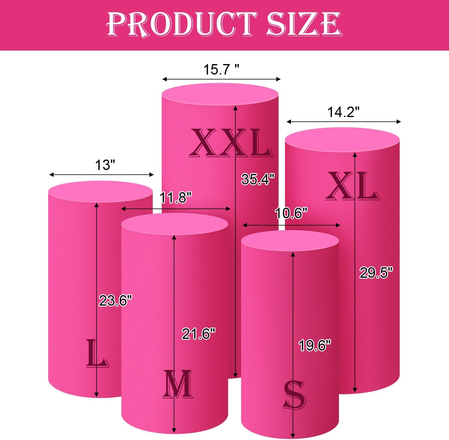 SaitiMade Set of 5 - Fuchsia Cylinder Pedestal Stand Covers, Spandex Cylinder Stand Covers for Party, Wedding or Birthday Event Decor - Only Contains Cylinder Covers