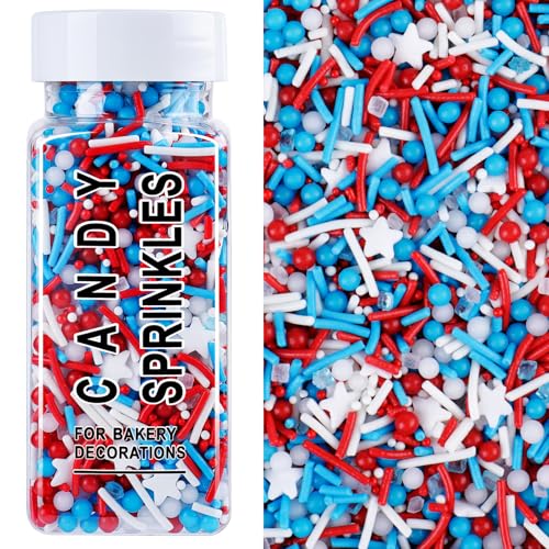 Image of Red White and Blue Sprinkles, Patriotic 4th of July White Star Sprinkles