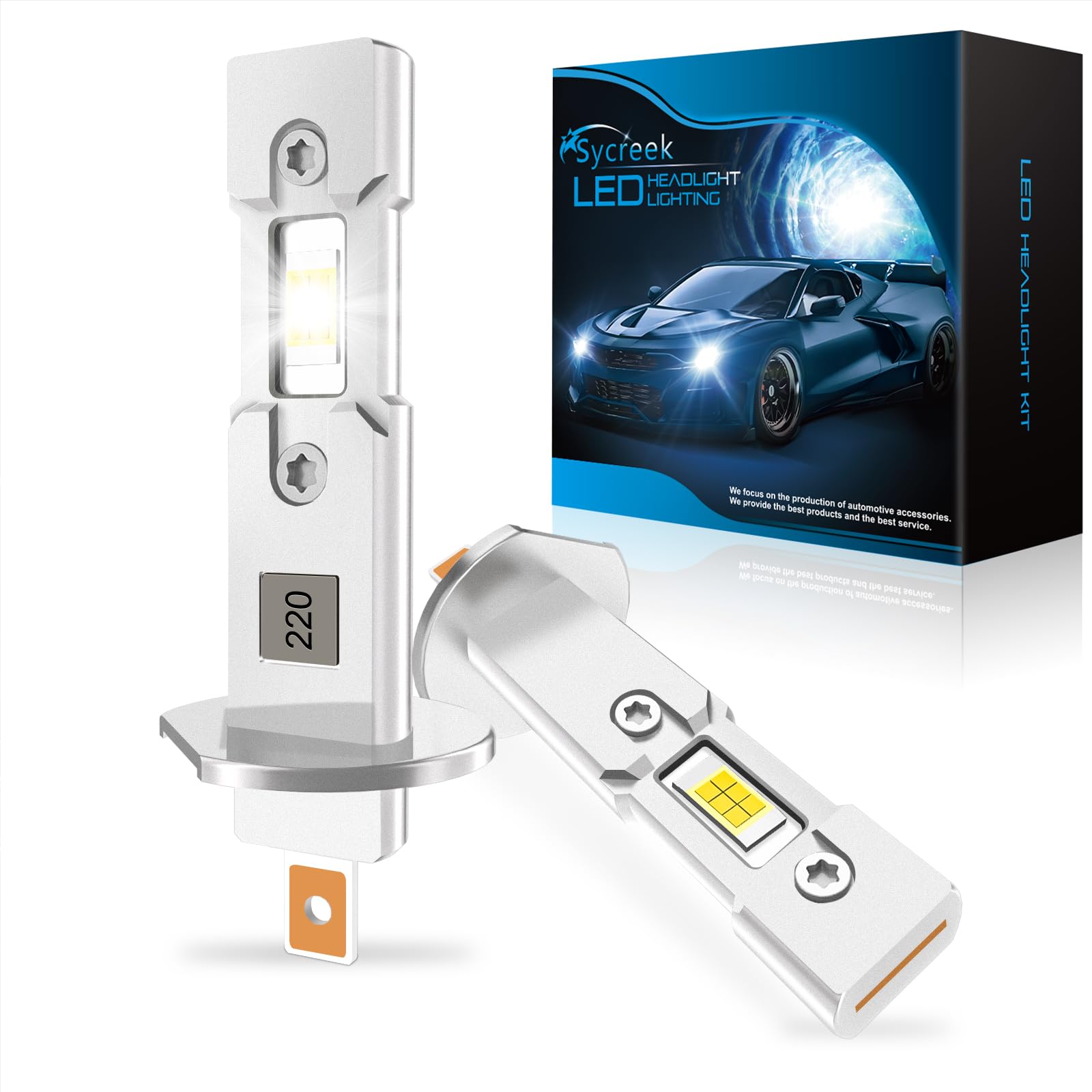 Sycreek Lampadina LED H1 Kit di Conversione, Doppio Raffreddamento in Rame & Rumore Zero, Installazione H1 LED 1:1 Facile, Compatibile con CANbus per Auto e Moto(9-24V)
