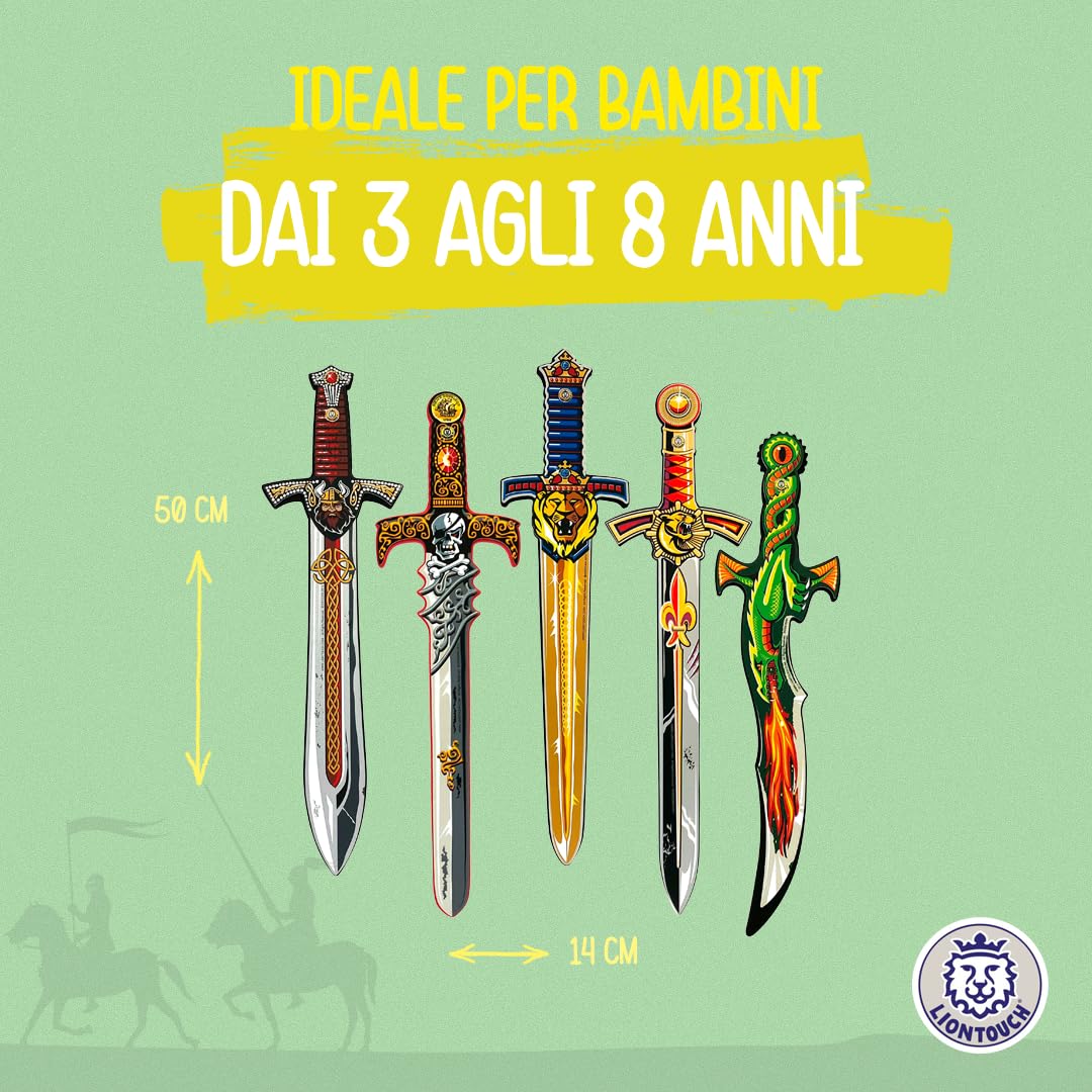 Liontouch - Set di 5 Spade in Gommapiuma per Bambini - Età 3+ | Per Giochi di Combattimento 5 Stili: Drago Fantasy, Re Leone, Principe, Pirata, Vichingo | Armi Giocattolo Sicure e Durevoli per Ragazzi