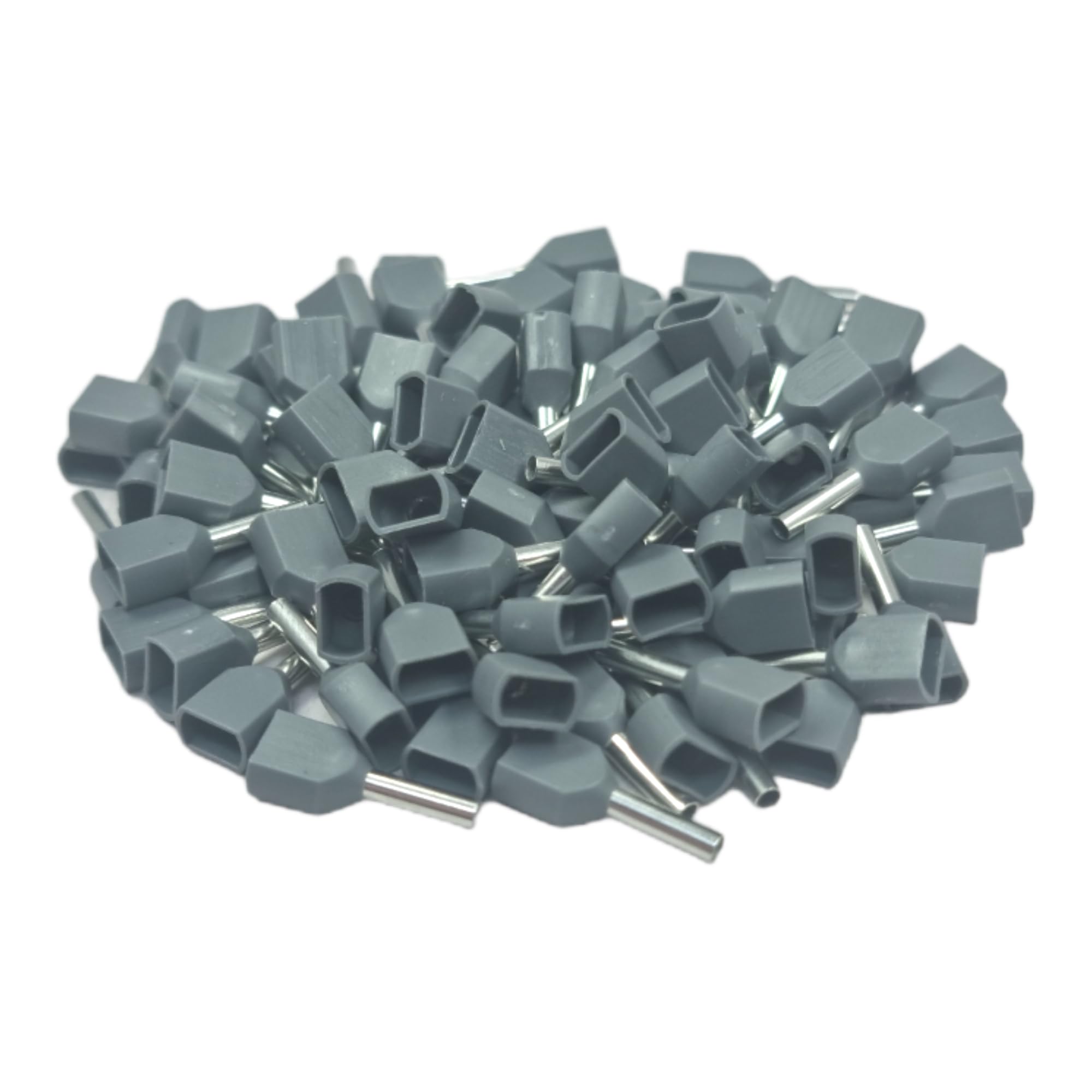Grey 100 Pcs Double Entry Cord End Cable Terminals Insulated Wiring Bootlace Ferrules 0.5Mm² - 16Mm² ( - 0.75Mm²)