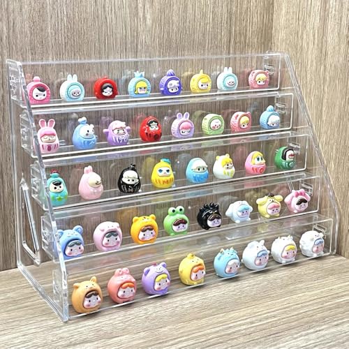 5 Tier Acrylic Display Stand Organiser with Fences No Assembly Perfume Stand Organiser Clear Display Shelf for Home Office Retail for Funko Figures Toys Cupcake Food Cologne Cosmetics Storage