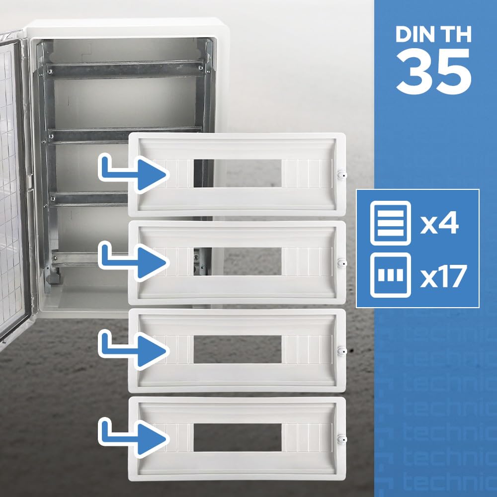 EDO Verteilerkasten Aufputz ABS 4-Reihig für 68 Module 400x600x200 mm IP65 | Sicherungskasten mit DIN-Schiene, Transparente PC-Tür, IK10, Grau - Stromkasten für Elektroinstallationen, Verteilerkasten