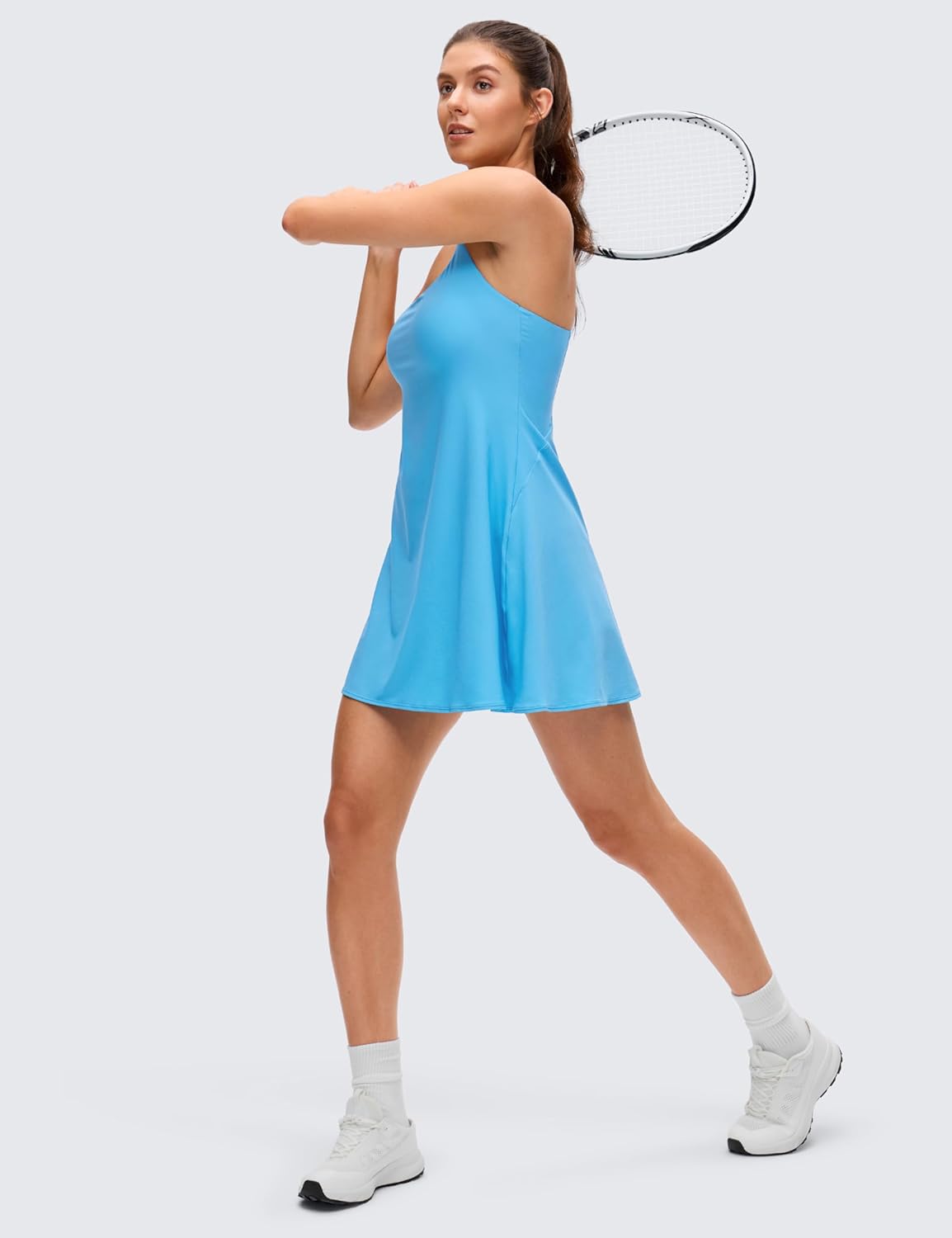 CRZ YOGA Lightweight Drapey Spagheii Straps Tennis Dress for Women - Mini Flowy Golf Outfits with Bras and Short Liner