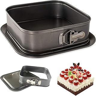 LANYOTA Square Cake Tin, Springform Pan, 9 Inch Cake Pan Bakeware with Removable Bottom, Baking Pan Cake Molds, Nonstick Leakproof (Square)