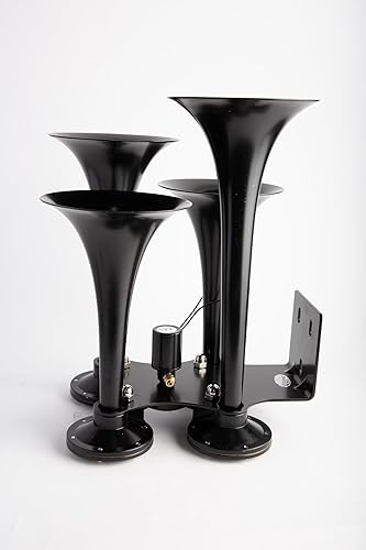 Vista 3 de Viking Horns Cuerno de aire de cuatro trompetas (cromo) paso bajo Extremadamente ruidoso (152dB) - [V310] Cromado