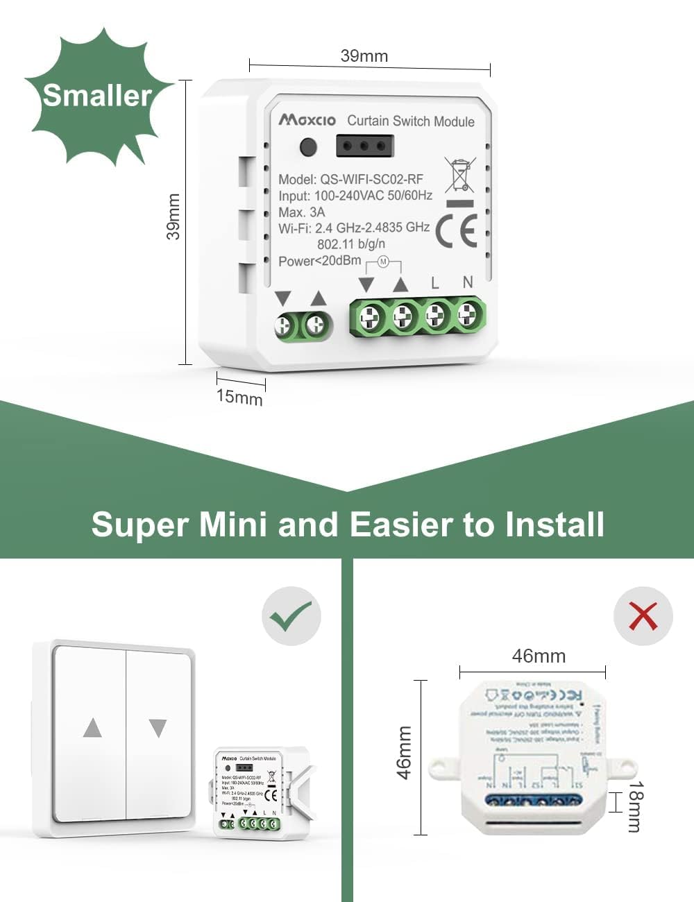 Maxcio Interruttore Tapparelle WIFI, Relè per Modulo Tapparelle WIFI con Funzione Percentuale, Timer, Controllo Voce e Tramite App, Compatibile Con Alexa/Google Home, Smart Life, 4 Packs