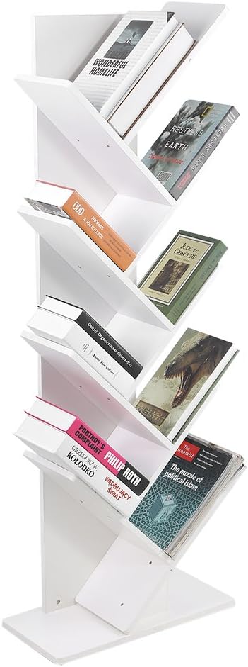 Tree Bookshelf,9-Shelf Bookcase Display Rack Shelf Organization Display Storage Furniture for CDs, Movies & Books, White