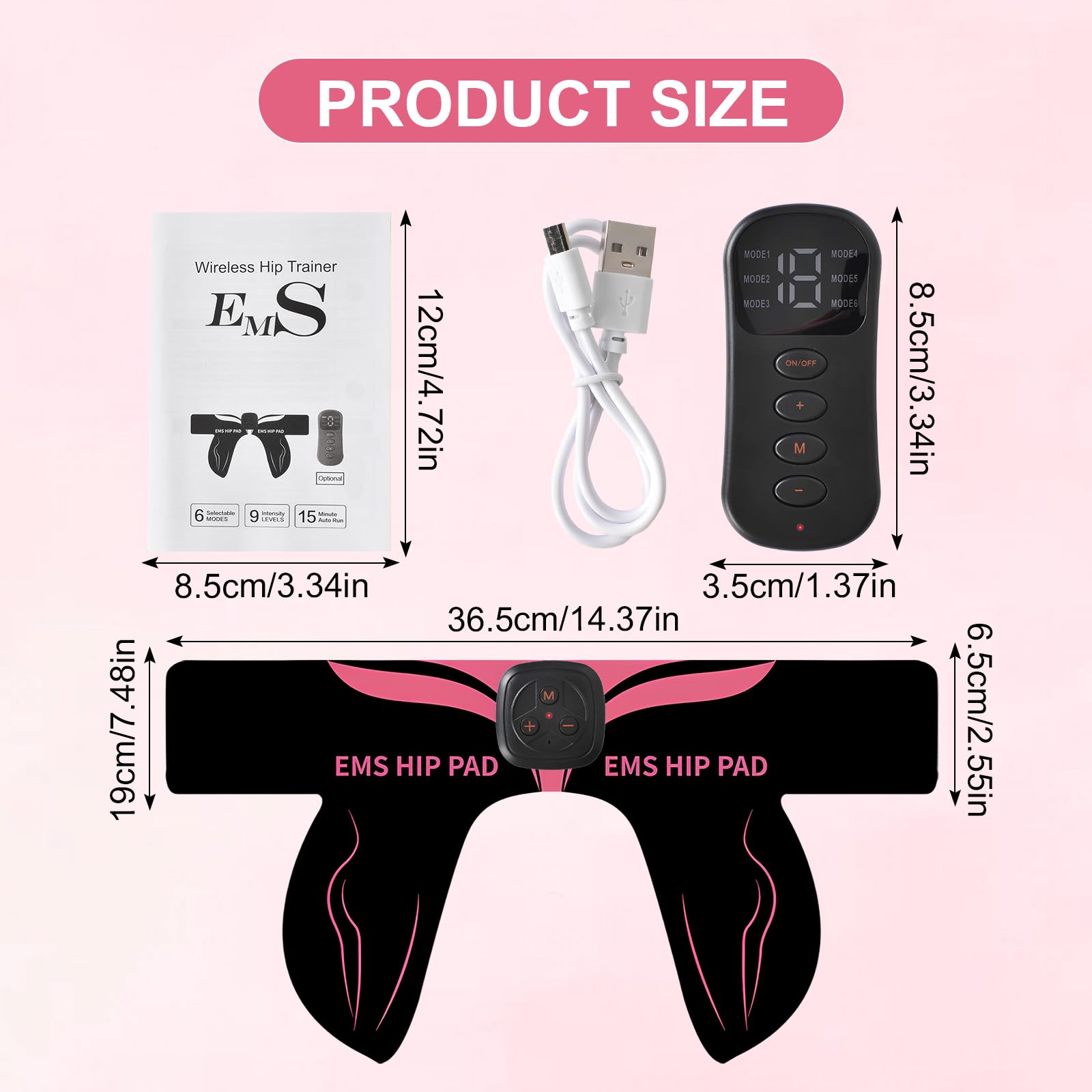 Colexy Appareil d'entraînement EMS pour la Stimulation Ciblée des Muscles des Fesses, 6 Modes et 15 Niveaux d'intensité, pour Fessiers, Entraînement des Jambes - avec Télécommande
