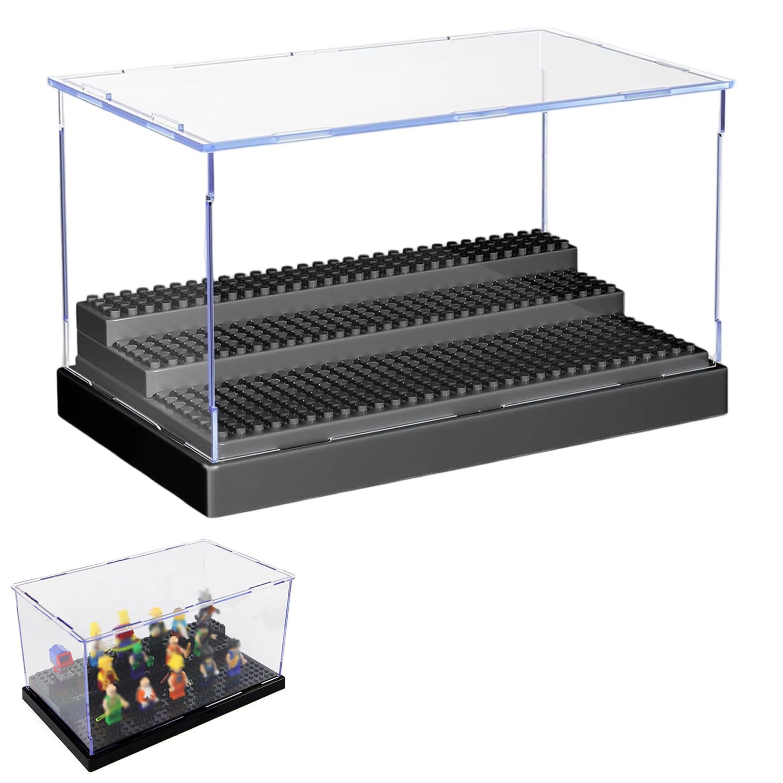 Acrylic Display Case for Figures Dustproof, Acrylic Box Transparent, Clear Display Box with Building Base, Collection Bricks Storage Blocks Aciton Figure Showcase(Black)-image-39